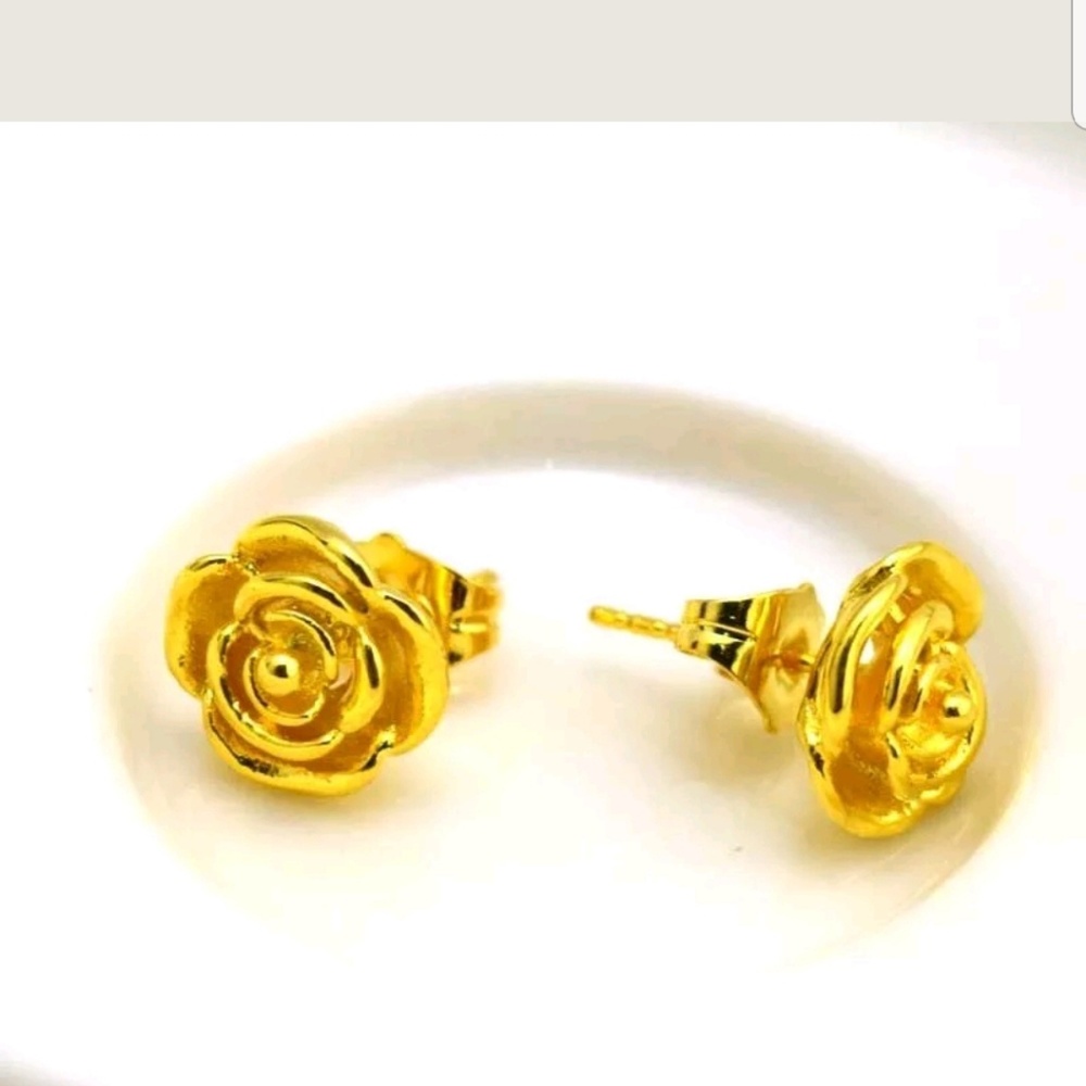 24k Yellow Gold Filled Earrings 12mm Rose Flower S